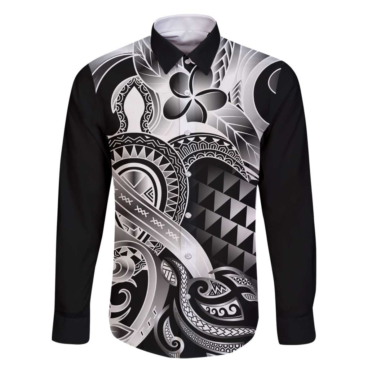 Aloha Black Tribal Honu Tattoo Family Matching Off The Shoulder Long Sleeve Dress and Hawaiian Shirt