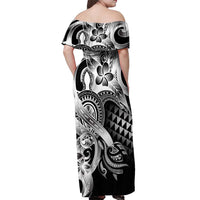 Aloha Black Tribal Honu Tattoo Off Shoulder Maxi Dress