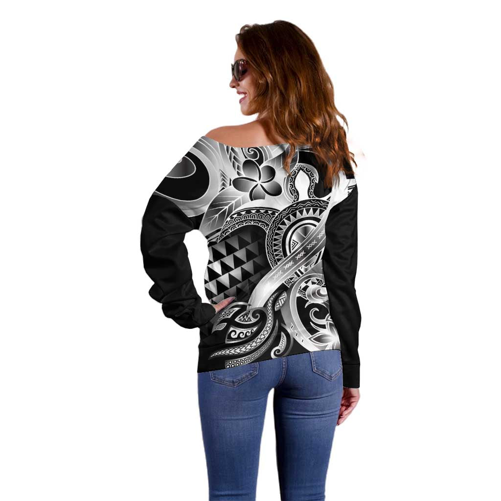 Aloha Black Tribal Honu Tattoo Off Shoulder Sweater