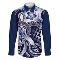 Aloha Blue Tribal Honu Tattoo Family Matching Long Sleeve Bodycon Dress and Hawaiian Shirt