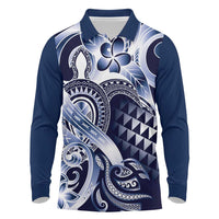 Aloha Blue Tribal Honu Tattoo Long Sleeve Polo Shirt LT9 Blue - Polynesian Pride