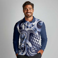 Aloha Blue Tribal Honu Tattoo Long Sleeve Polo Shirt LT9 - Polynesian Pride