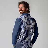 Aloha Blue Tribal Honu Tattoo Long Sleeve Polo Shirt LT9 - Polynesian Pride