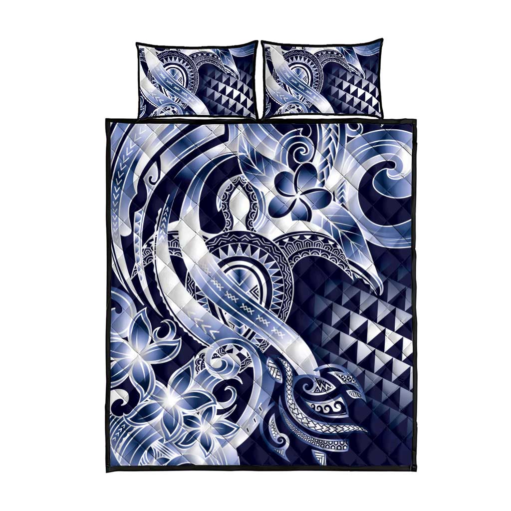 Aloha Blue Tribal Honu Tattoo Quilt Bed Set