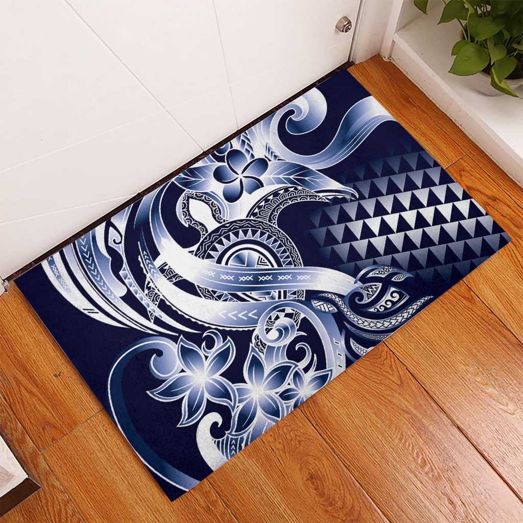Aloha Blue Tribal Honu Tattoo Rubber Doormat