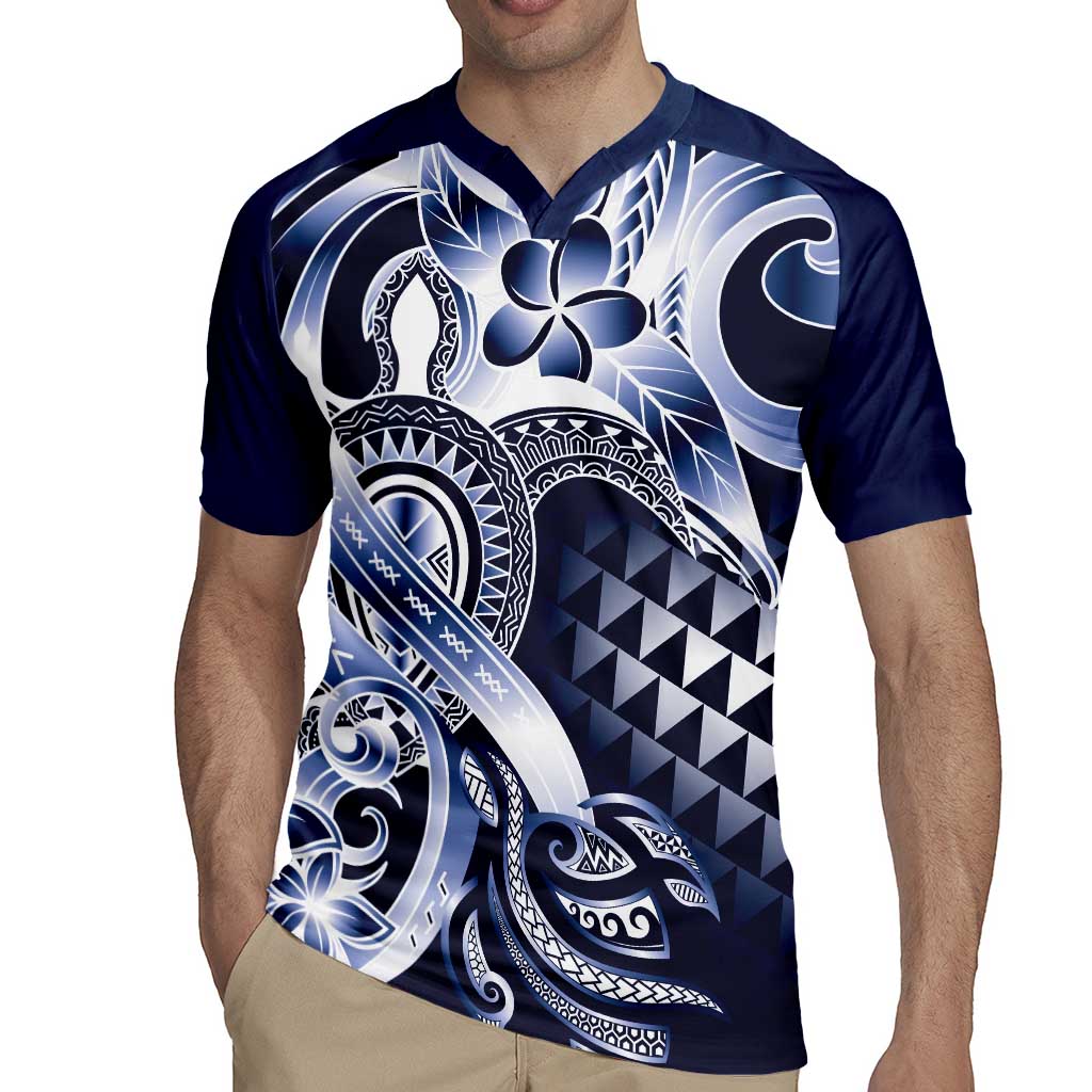 Aloha Blue Tribal Honu Tattoo Rugby Jersey