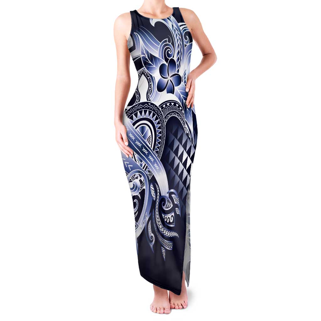 Aloha Blue Tribal Honu Tattoo Tank Maxi Dress