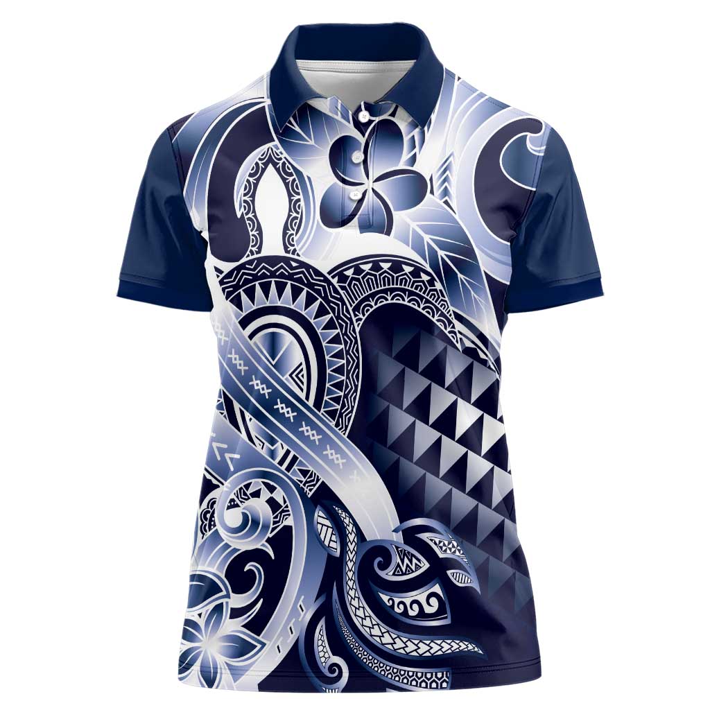 Aloha Blue Tribal Honu Tattoo Women Polo Shirt