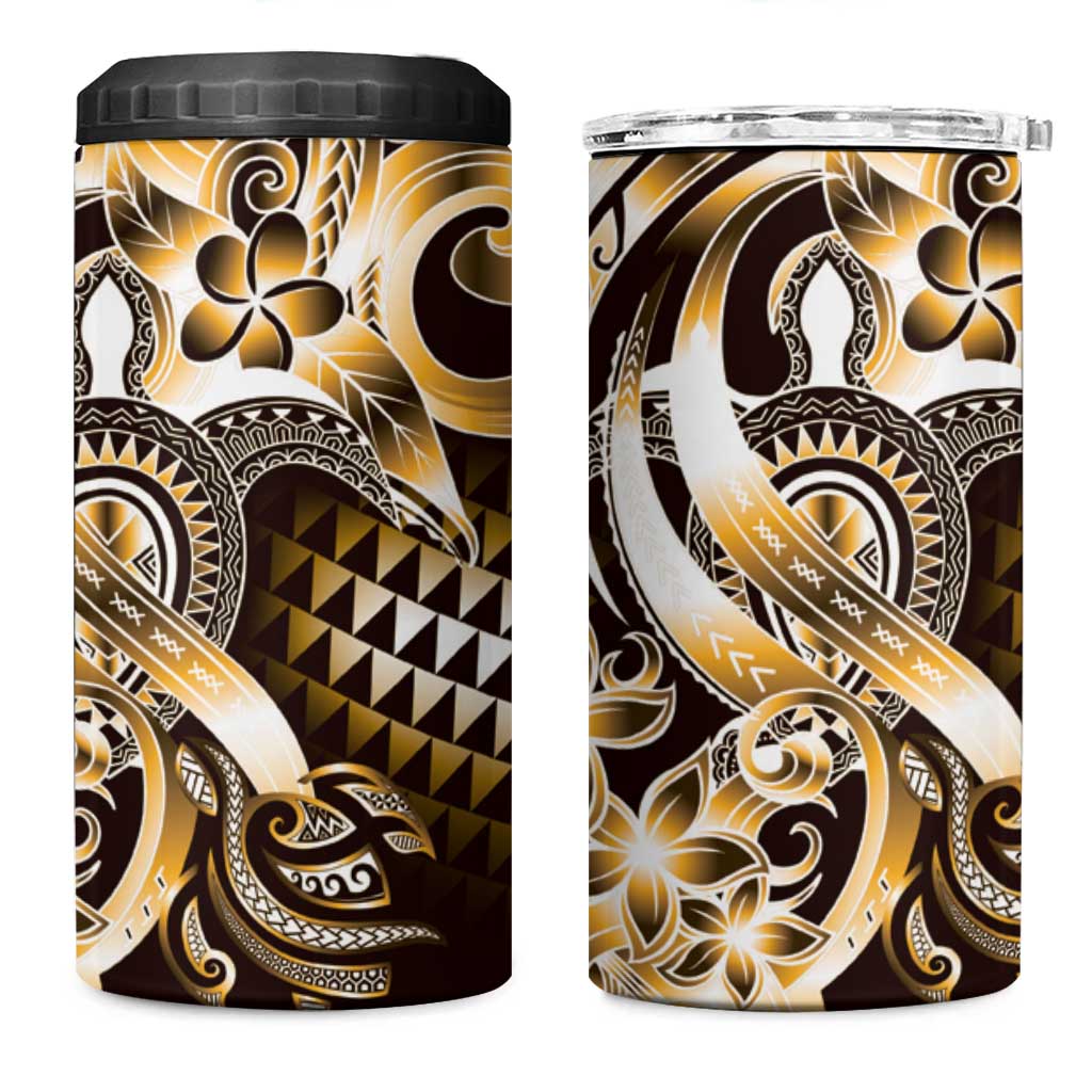 Aloha Gold Tribal Honu Tattoo 4 in 1 Can Cooler Tumbler