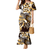 Aloha Gold Tribal Honu Tattoo Family Matching Mermaid Dress and Hawaiian Shirt