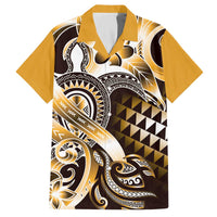 Aloha Gold Tribal Honu Tattoo Family Matching Off The Shoulder Long Sleeve Dress and Hawaiian Shirt
