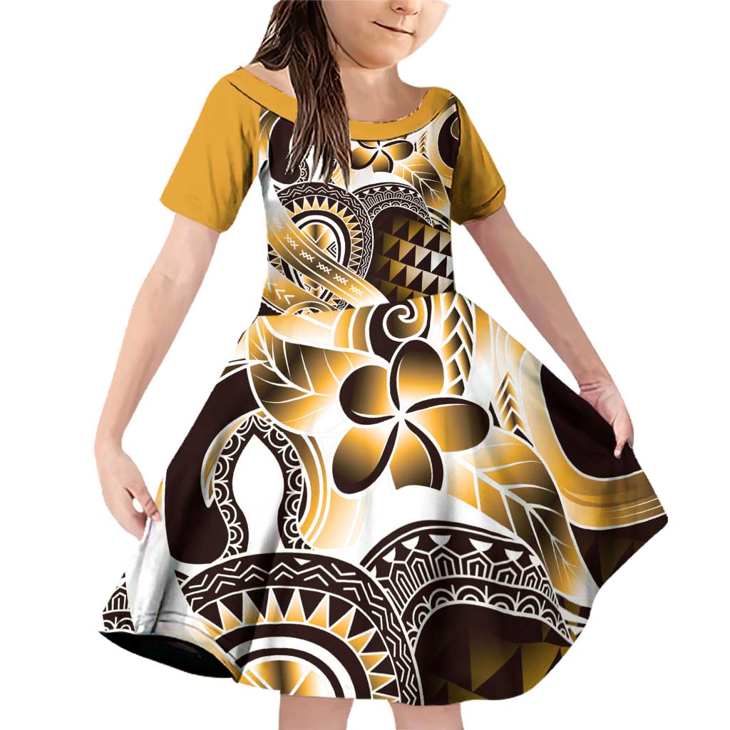 Aloha Gold Tribal Honu Tattoo Family Matching Off Shoulder Short Dress and Hawaiian Shirt