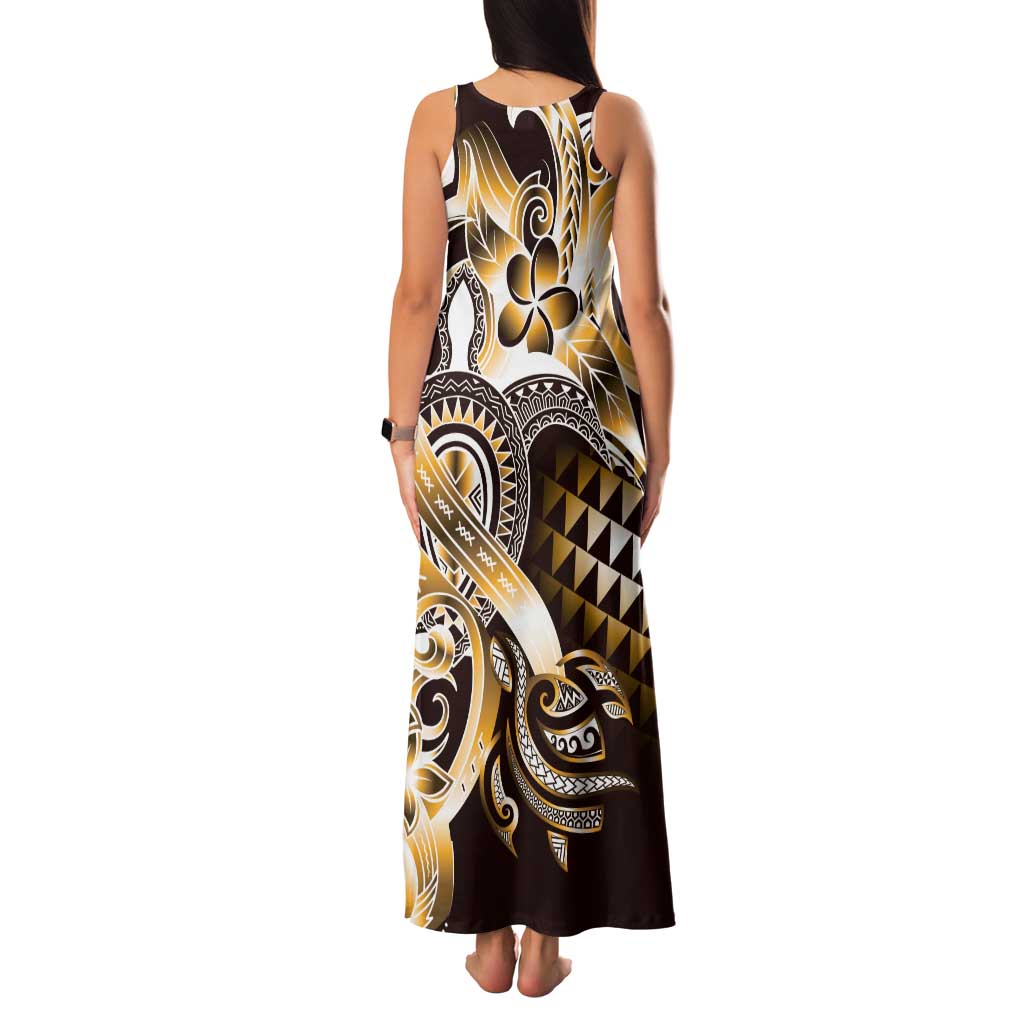 Aloha Gold Tribal Honu Tattoo Family Matching Tank Maxi Dress and Hawaiian Shirt