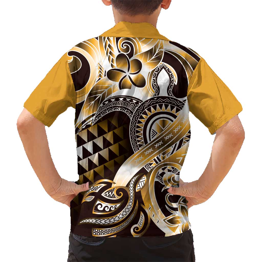 Aloha Gold Tribal Honu Tattoo Kid Hawaiian Shirt