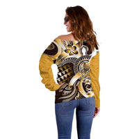 Aloha Gold Tribal Honu Tattoo Off Shoulder Sweater