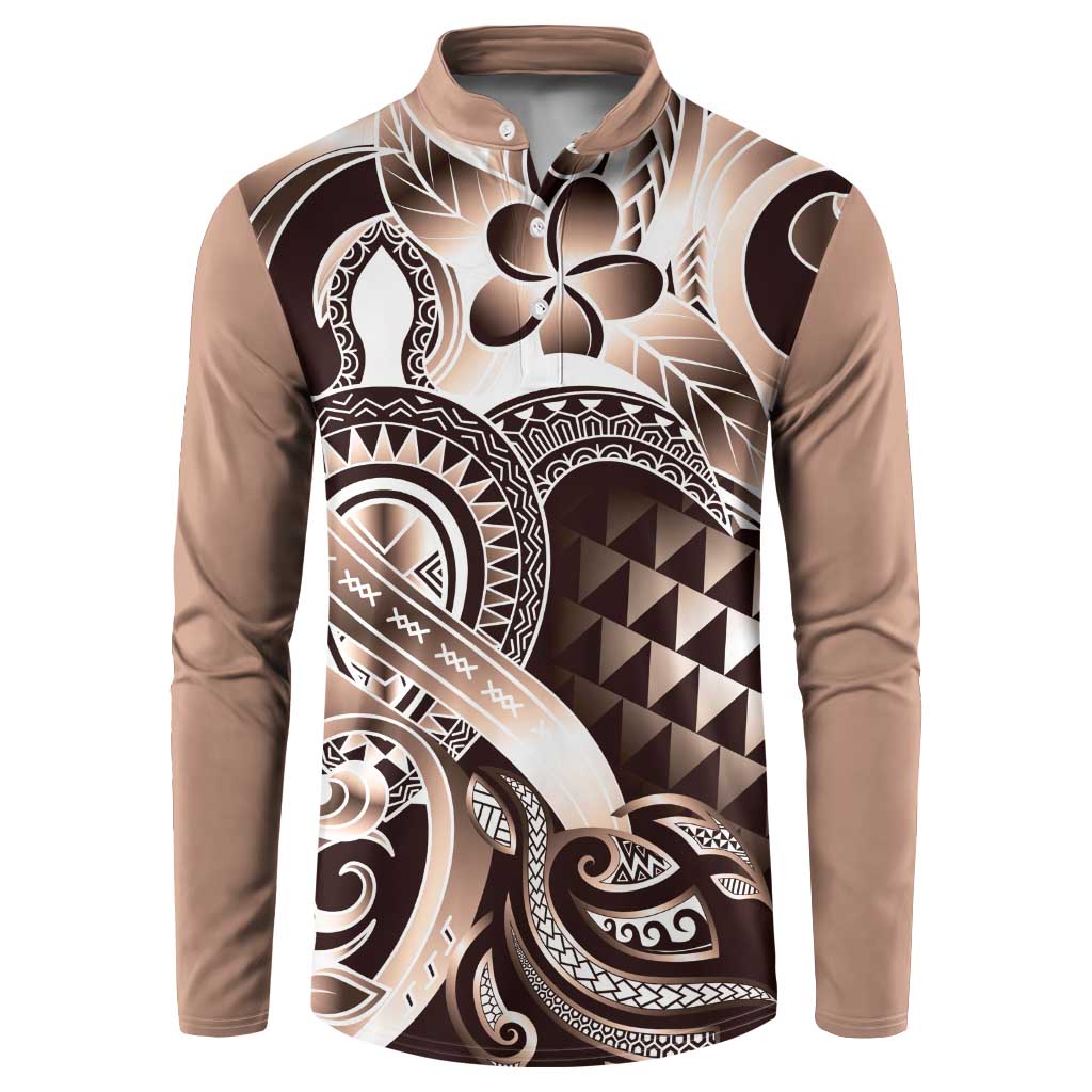 Aloha Mocha Mousse Tribal Honu Tattoo Button Sweatshirt
