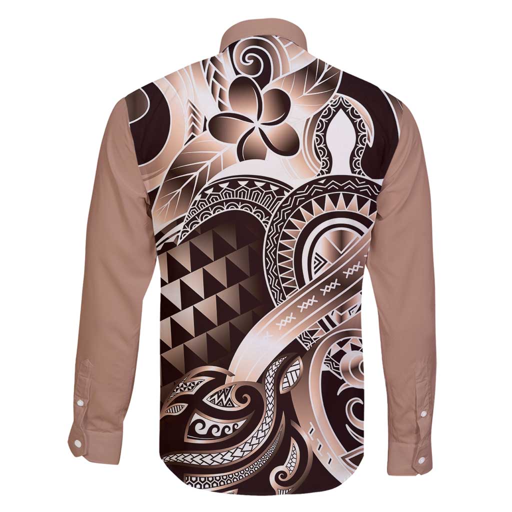 Aloha Mocha Mousse Tribal Honu Tattoo Family Matching Long Sleeve Bodycon Dress and Hawaiian Shirt