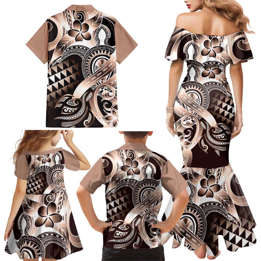Aloha Mocha Mousse Tribal Honu Tattoo Family Matching Mermaid Dress and Hawaiian Shirt