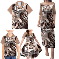 Aloha Mocha Mousse Tribal Honu Tattoo Family Matching Puletasi and Hawaiian Shirt