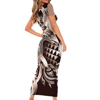 Aloha Mocha Mousse Tribal Honu Tattoo Family Matching Short Sleeve Bodycon Dress and Hawaiian Shirt