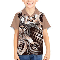 Aloha Mocha Mousse Tribal Honu Tattoo Family Matching Short Sleeve Bodycon Dress and Hawaiian Shirt