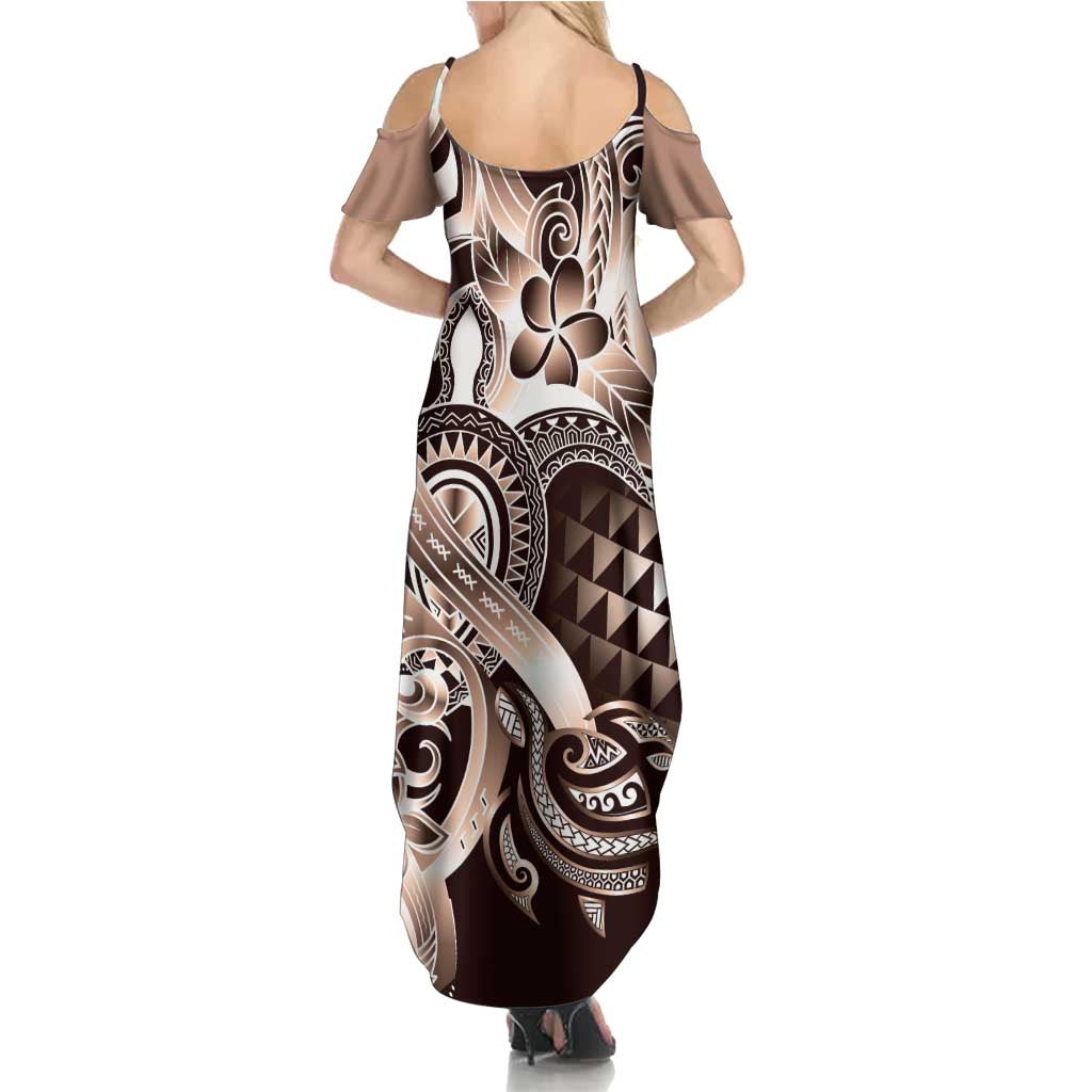 Aloha Mocha Mousse Tribal Honu Tattoo Family Matching Summer Maxi Dress and Hawaiian Shirt