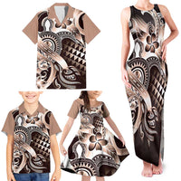 Aloha Mocha Mousse Tribal Honu Tattoo Family Matching Tank Maxi Dress and Hawaiian Shirt