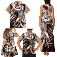 Aloha Mocha Mousse Tribal Honu Tattoo Family Matching Tank Maxi Dress and Hawaiian Shirt