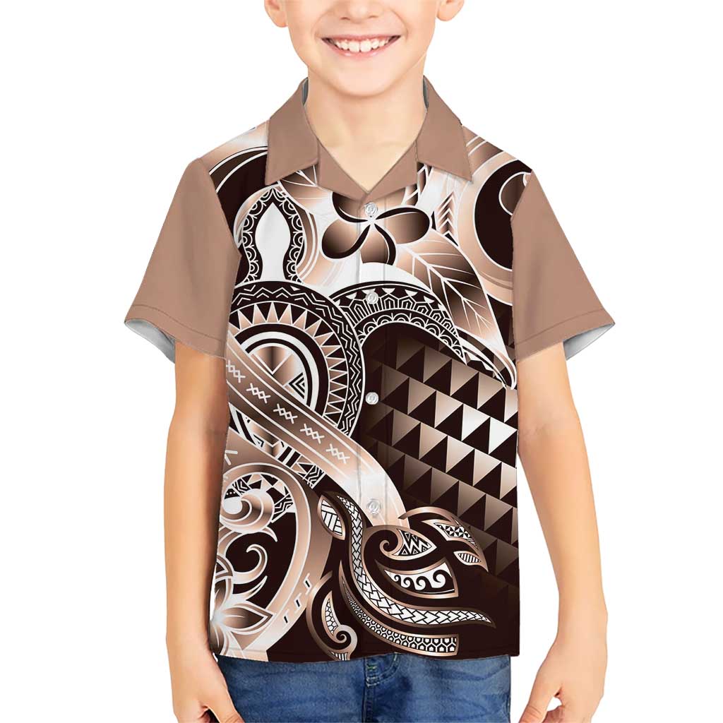Aloha Mocha Mousse Tribal Honu Tattoo Kid Hawaiian Shirt LT9 Kid Mocha Mousse - Polynesian Pride