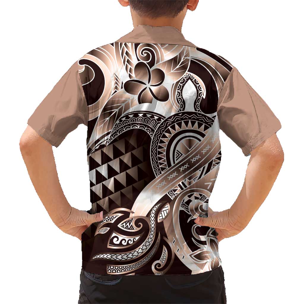Aloha Mocha Mousse Tribal Honu Tattoo Kid Hawaiian Shirt LT9 - Polynesian Pride