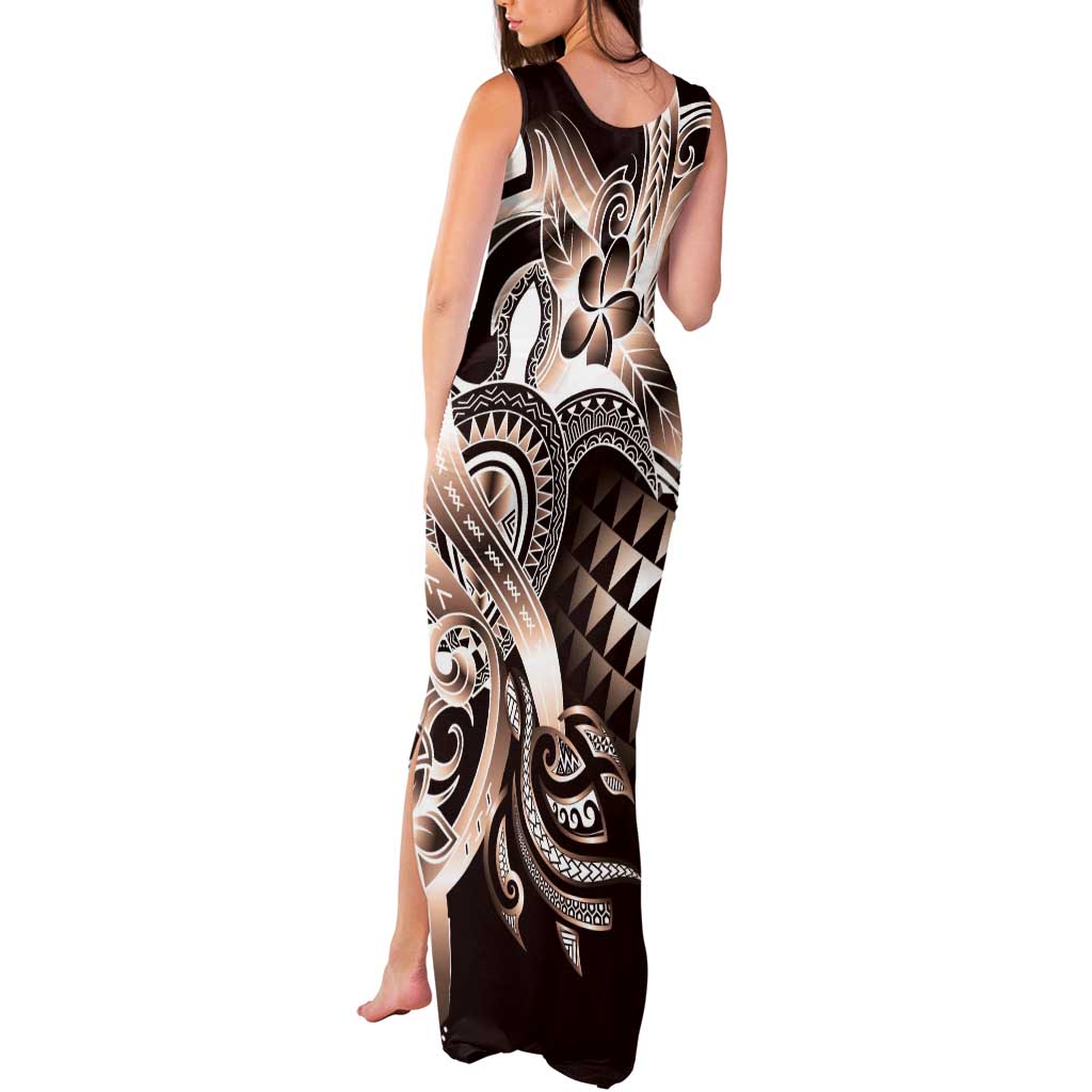 Aloha Mocha Mousse Tribal Honu Tattoo Tank Maxi Dress