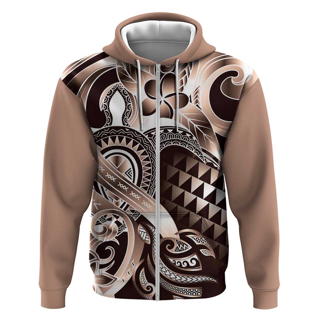 Aloha Mocha Mousse Tribal Honu Tattoo Zip Hoodie