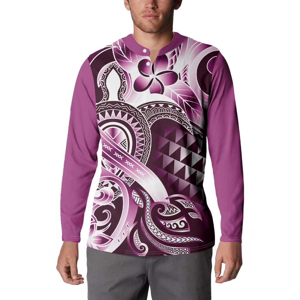 Aloha Pink Tribal Honu Tattoo Button Sweatshirt