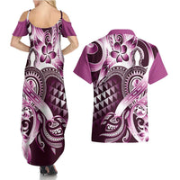 Aloha Pink Tribal Honu Tattoo Couples Matching Summer Maxi Dress and Hawaiian Shirt