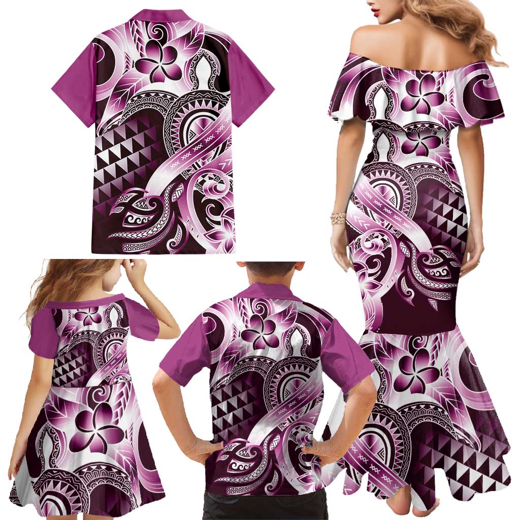 Aloha Pink Tribal Honu Tattoo Family Matching Mermaid Dress and Hawaiian Shirt