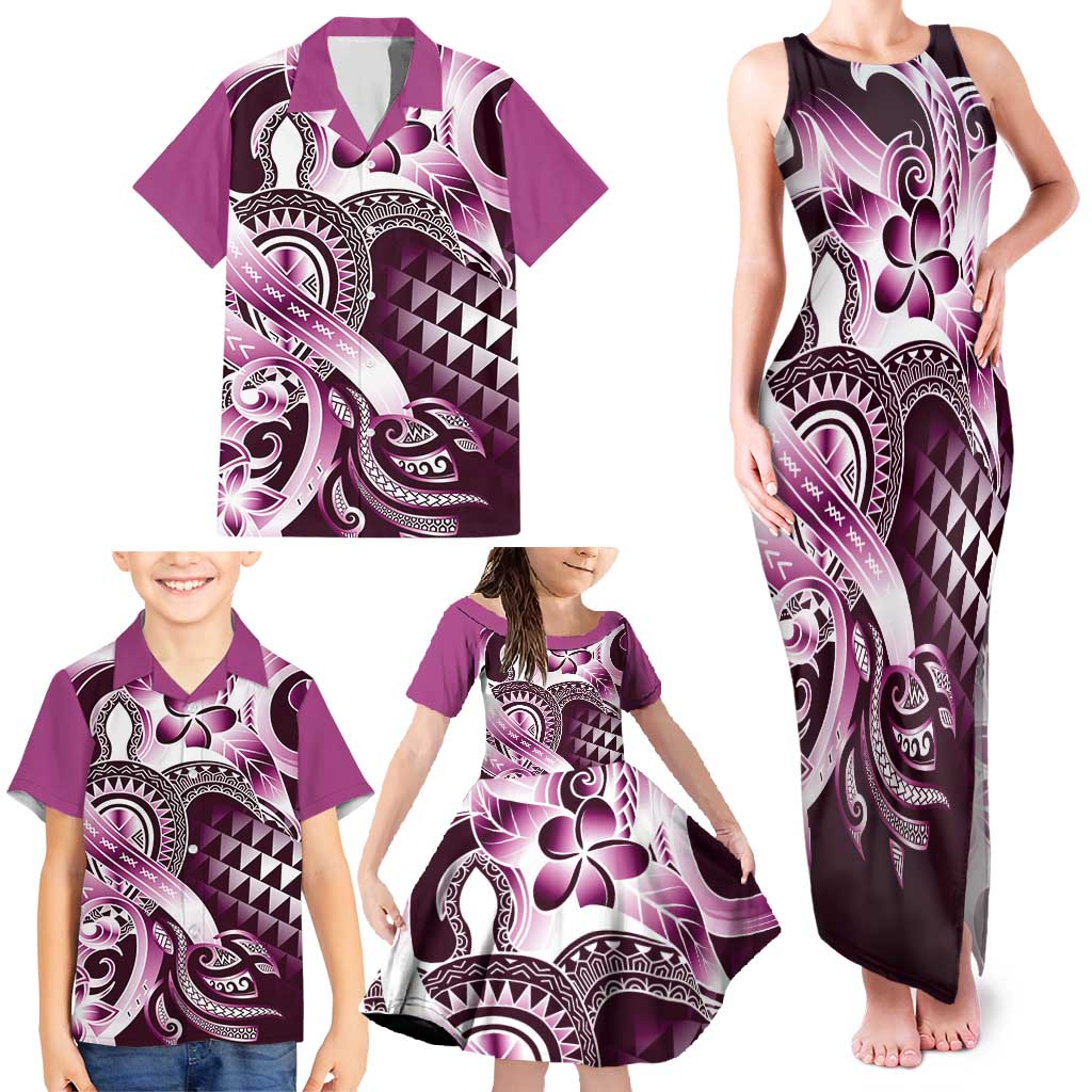 Aloha Pink Tribal Honu Tattoo Family Matching Tank Maxi Dress and Hawaiian Shirt