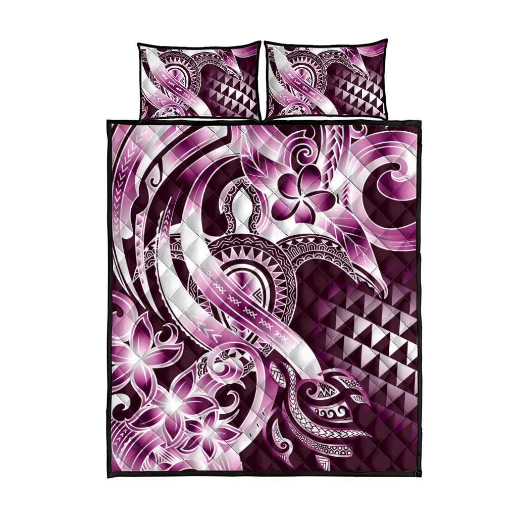 Aloha Pink Tribal Honu Tattoo Quilt Bed Set