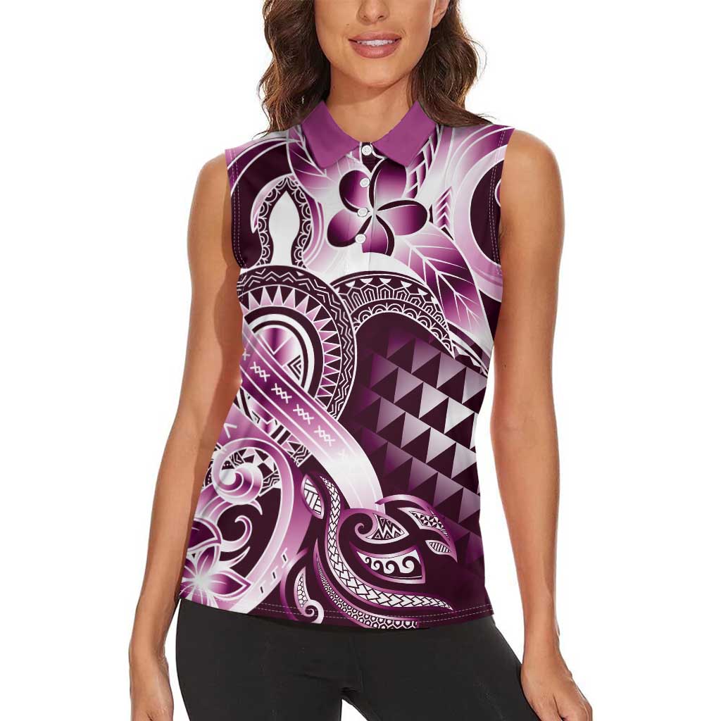 Aloha Pink Tribal Honu Tattoo Women Sleeveless Polo Shirt