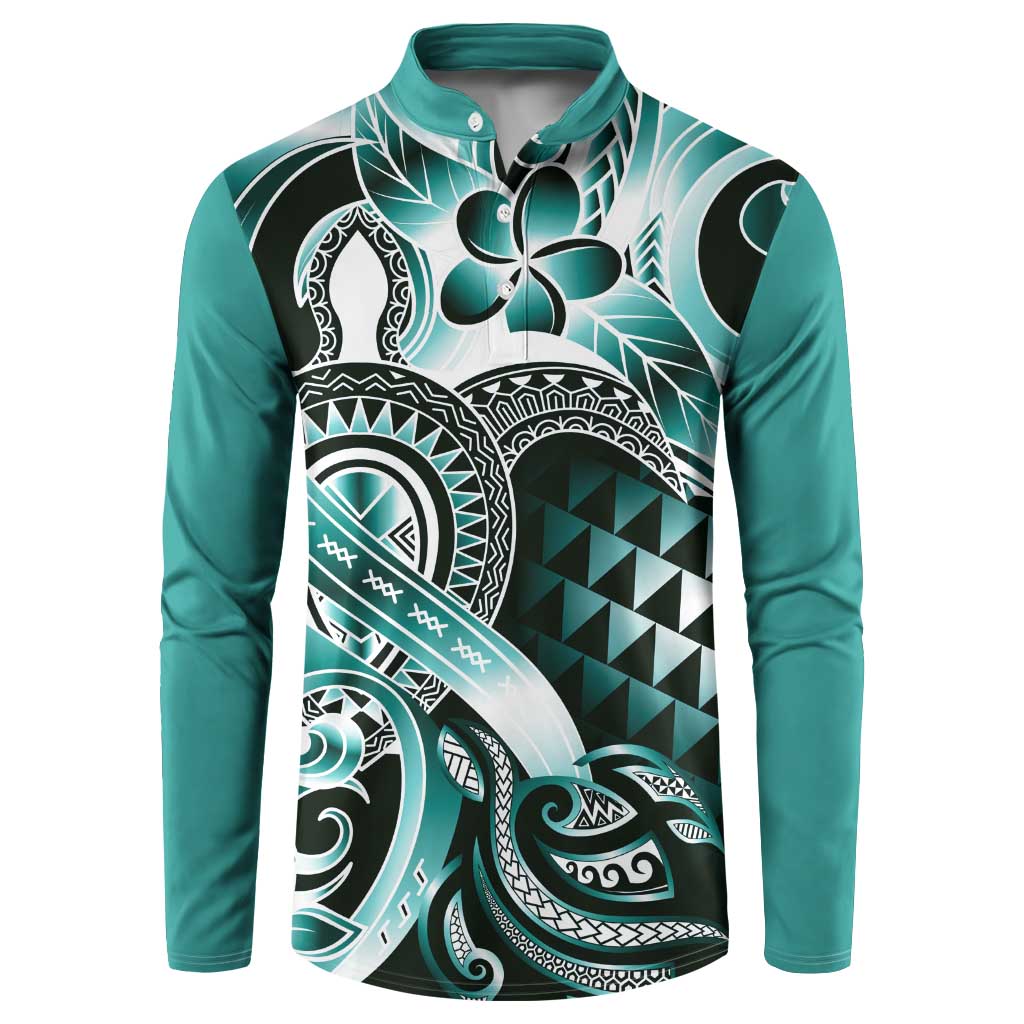 Aloha Turquoise Tribal Honu Tattoo Button Sweatshirt