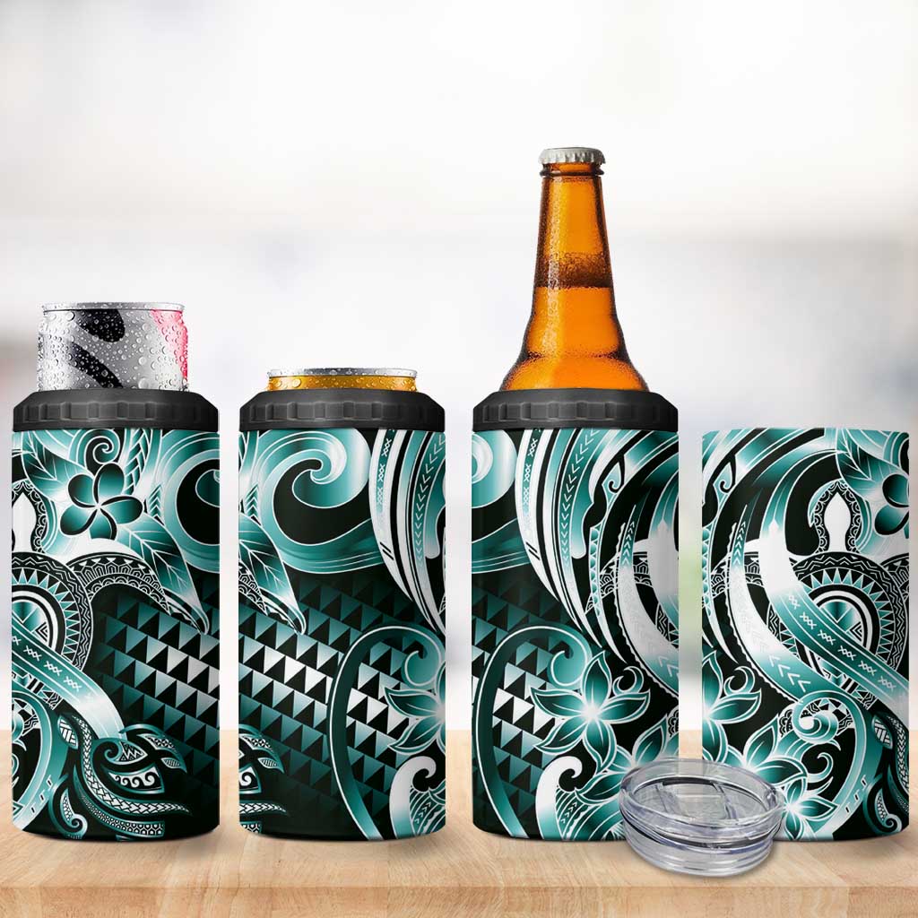 Aloha Turquoise Tribal Honu Tattoo 4 in 1 Can Cooler Tumbler