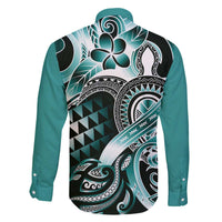 Aloha Turquoise Tribal Honu Tattoo Family Matching Off The Shoulder Long Sleeve Dress and Hawaiian Shirt