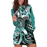 Aloha Turquoise Tribal Honu Tattoo Hoodie Dress LT9 Turquoise - Polynesian Pride