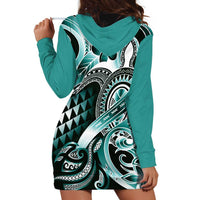 Aloha Turquoise Tribal Honu Tattoo Hoodie Dress LT9 - Polynesian Pride