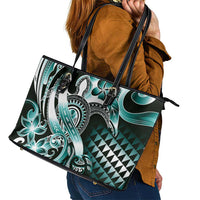 Aloha Turquoise Tribal Honu Tattoo Leather Tote Bag