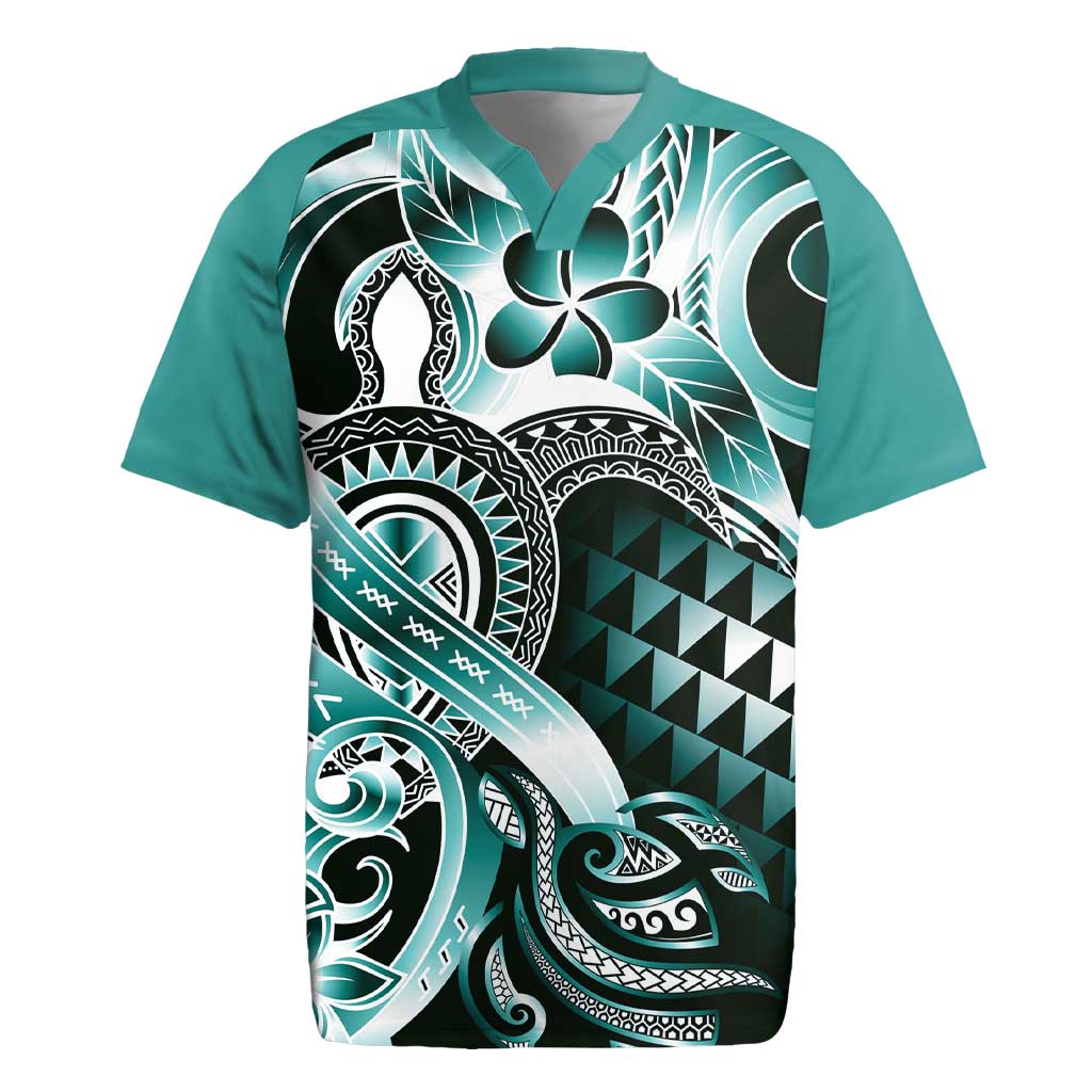 Aloha Turquoise Tribal Honu Tattoo Rugby Jersey