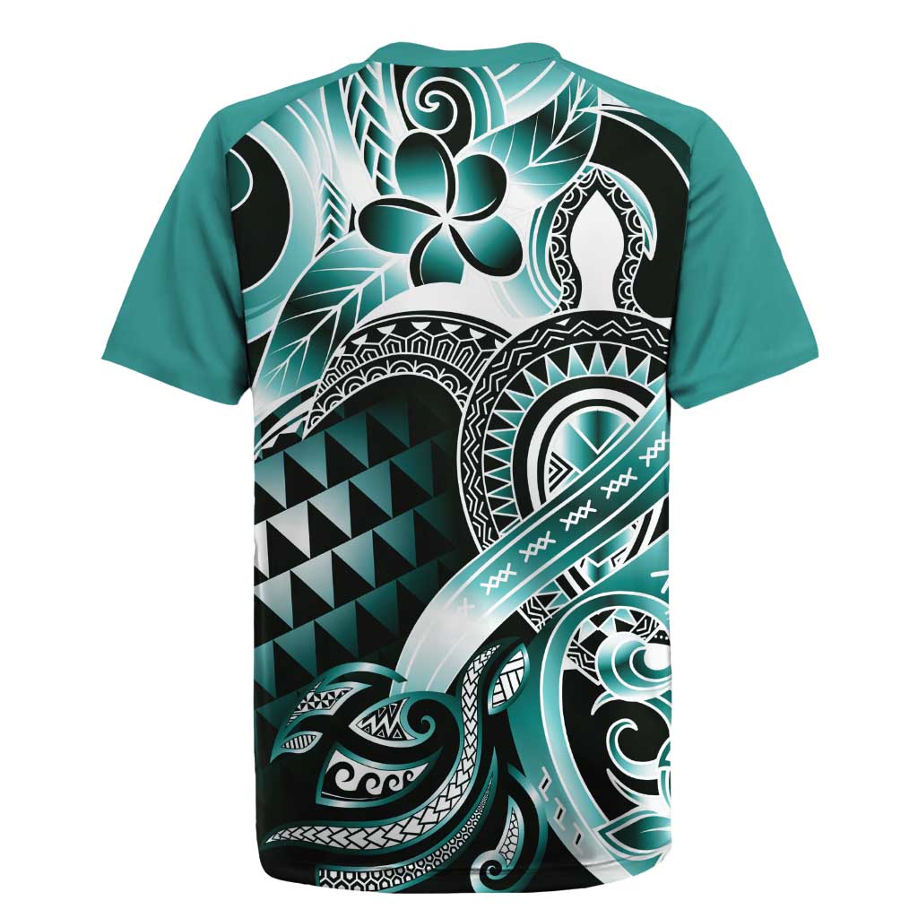 Aloha Turquoise Tribal Honu Tattoo Rugby Jersey