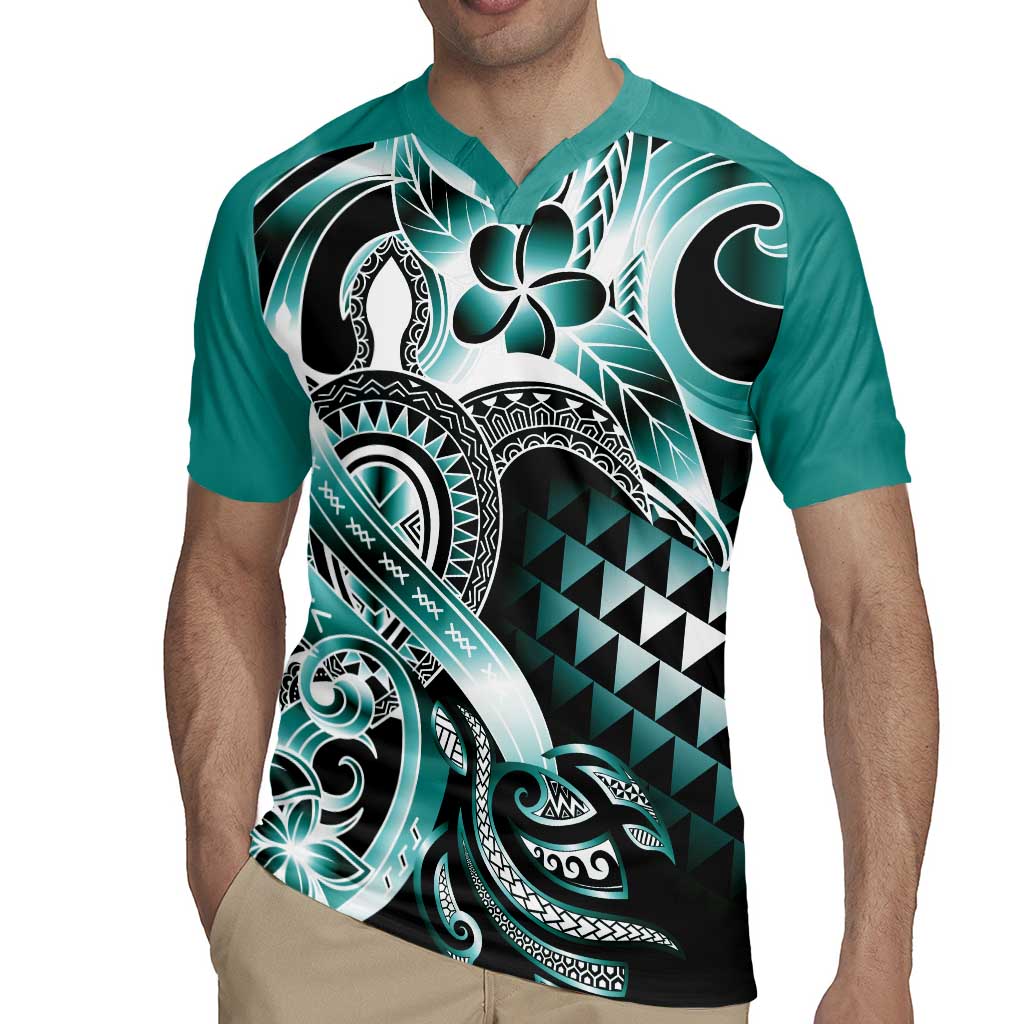 Aloha Turquoise Tribal Honu Tattoo Rugby Jersey