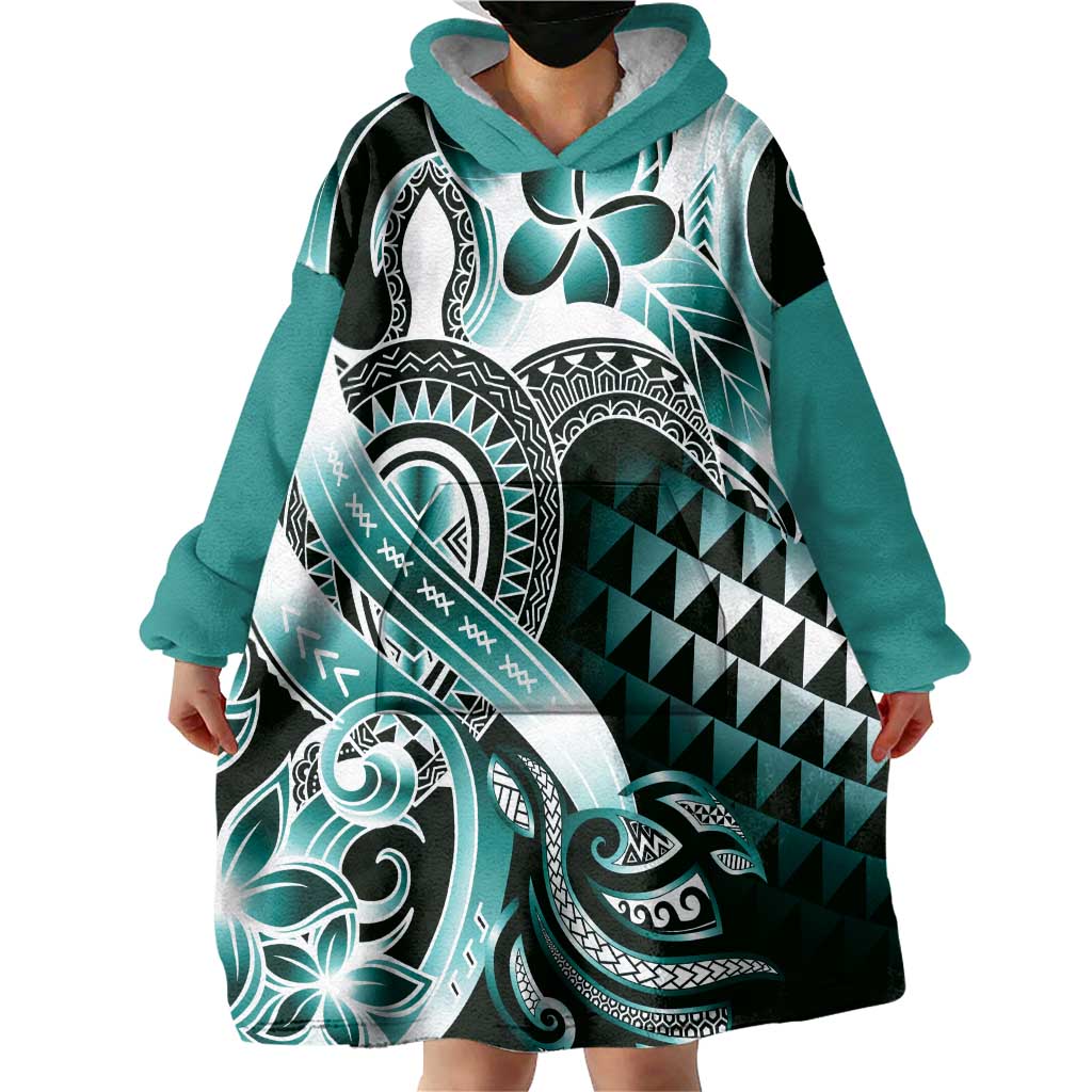 Aloha Turquoise Tribal Honu Tattoo Wearable Blanket Hoodie
