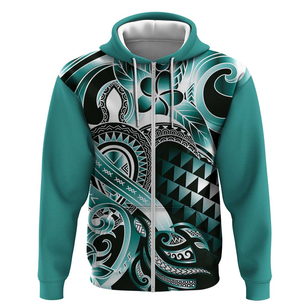 Aloha Turquoise Tribal Honu Tattoo Zip Hoodie