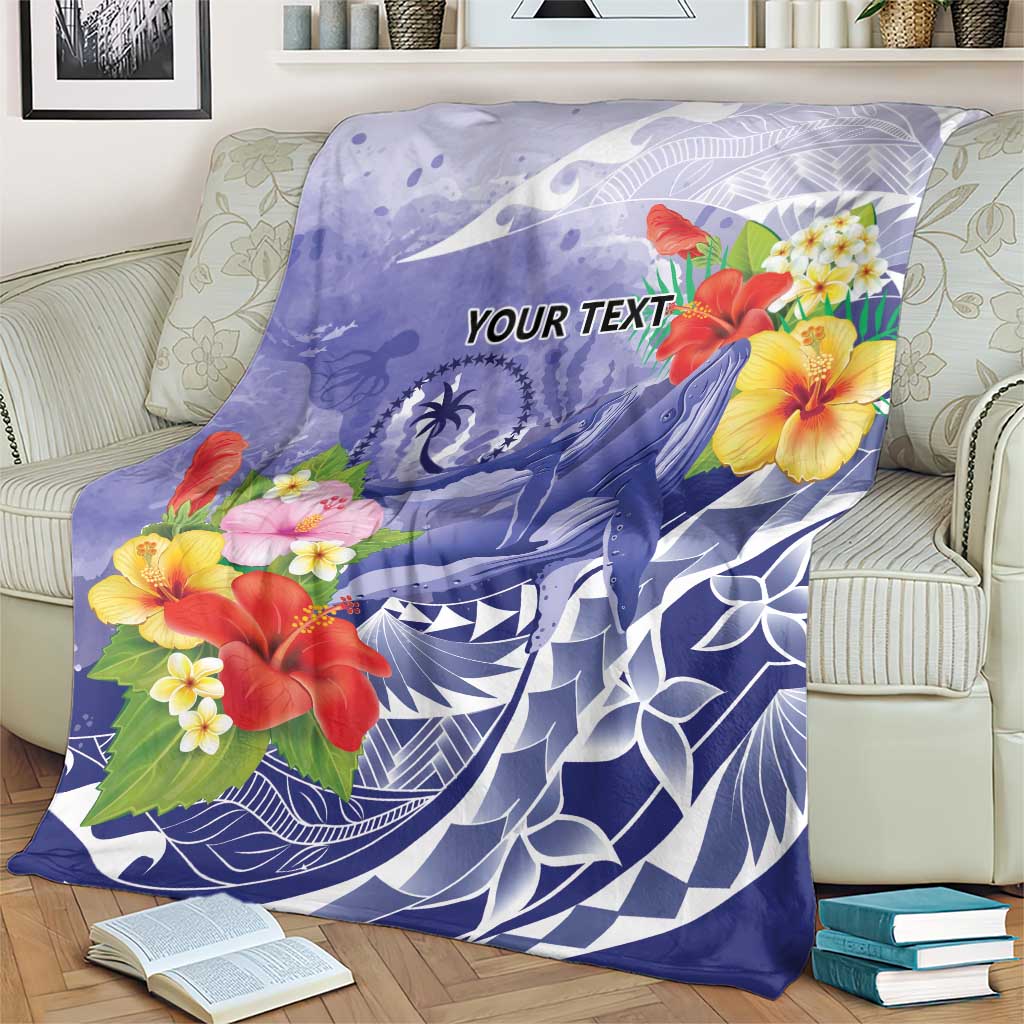 Personalised Chuuk States Humpback Whale Blanket Polynesian Tropical Flowers